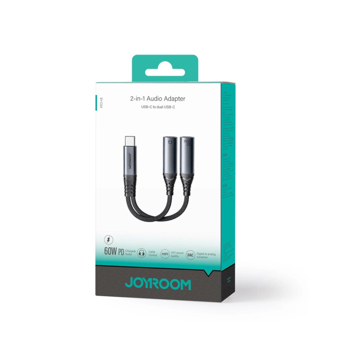 Joyroom SY-C03 USB-C į 2x USB-C 2-in-1 DAC adapteris – juodas 4 Joyroom SY-C03 USB-C į 2x USB-C 2-in-1 DAC adapteris – juodas 4
