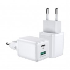 Greitas Buitinis Įkroviklis Joyroom fast wall charger (EU plug) USB / USB Typ C 30W Power Delivery QuickCharge 3.0 AFC FCP Baltas (L-QP303)