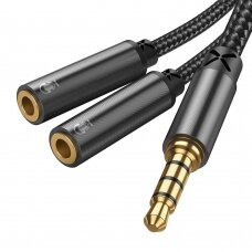 Audio adapteris Joyroom AUX 3,5 mm mini jack (male) - 2x 3,5 mm mini jack (female) 0,2m juodas (SY-A04)