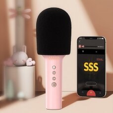 Karaoke mikrofonas Joyroom wireless karaoke microphone with Bluetooth 5.0 speaker 1200mAh Rožinis (JR-MC5 Pink)