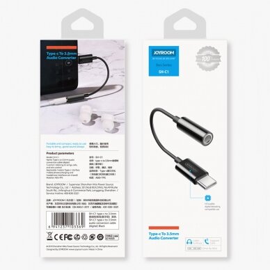 Joyroom 3,5 mm mini lizdas į USB Type C Ausinių Adapteris Baltas (SH-C1) 3