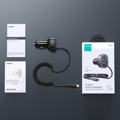 Joyroom 4 in 1 Fast Car Charger PD, QC3.0, AFC, FCP with 1.6m 57W Lightning Cable Black (JR-CL20) 8 Joyroom 4 in 1 Fast Car Charger PD, QC3.0, AFC, FCP with 1.6m 57W Lightning Cable Black (JR-CL20) 8
