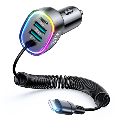 Joyroom 4 in 1 Fast Car Charger PD, QC3.0, AFC, FCP with 1.6m 57W Lightning Cable Black (JR-CL20) Joyroom 4 in 1 Fast Car Charger PD, QC3.0, AFC, FCP with 1.6m 57W Lightning Cable Black (JR-CL20)