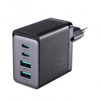 Joyroom charger GaN 67W 4 ports (2x USB, 2x USB C) Juodas (TCG02) + cable USB C - USB C 100W 1.2m 1