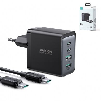 Joyroom charger GaN 67W 4 ports (2x USB, 2x USB C) Juodas (TCG02) + cable USB C - USB C 100W 1.2m 11