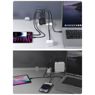 Joyroom charger GaN 67W 4 ports (2x USB, 2x USB C) Juodas (TCG02) + cable USB C - USB C 100W 1.2m 17