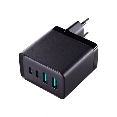 Joyroom charger GaN 67W 4 ports (2x USB, 2x USB C) Juodas (TCG02) + cable USB C - USB C 100W 1.2m 5