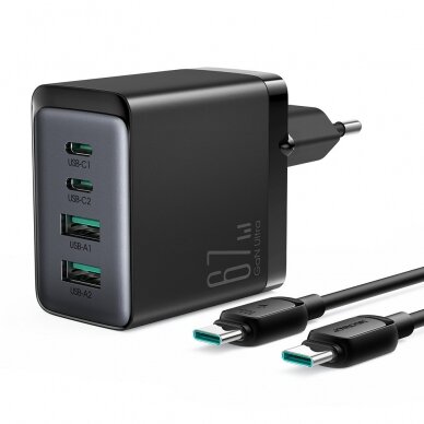 Joyroom charger GaN 67W 4 ports (2x USB, 2x USB C) Juodas (TCG02) + cable USB C - USB C 100W 1.2m 6
