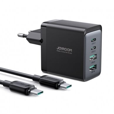 Joyroom charger GaN 67W 4 ports (2x USB, 2x USB C) Juodas (TCG02) + cable USB C - USB C 100W 1.2m 7