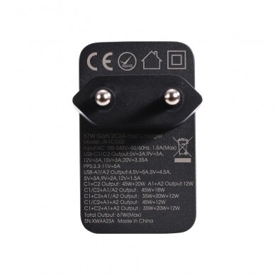 Joyroom charger GaN 67W 4 ports (2x USB, 2x USB C) Juodas (TCG02) + cable USB C - USB C 100W 1.2m 8