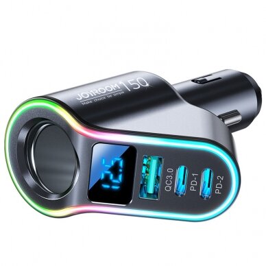 Joyroom fast car charger 4in1 USB-A QC3.0 / 2xUSB-C PD 150W Juodas (JR-CL21) 1 Joyroom fast car charger 4in1 USB-A QC3.0 / 2xUSB-C PD 150W Juodas (JR-CL21) 1