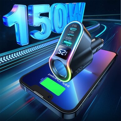 Joyroom fast car charger 4in1 USB-A QC3.0 / 2xUSB-C PD 150W Juodas (JR-CL21) 3 Joyroom fast car charger 4in1 USB-A QC3.0 / 2xUSB-C PD 150W Juodas (JR-CL21) 3