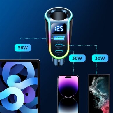 Joyroom fast car charger 4in1 USB-A QC3.0 / 2xUSB-C PD 150W Juodas (JR-CL21) 5 Joyroom fast car charger 4in1 USB-A QC3.0 / 2xUSB-C PD 150W Juodas (JR-CL21) 5