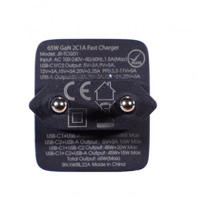 Joyroom fast charger GaN 65W USB, 2x USB C black + USB C cable - USB C 100W 1.2m (TCG01) 5 Joyroom fast charger GaN 65W USB, 2x USB C black + USB C cable - USB C 100W 1.2m (TCG01) 5