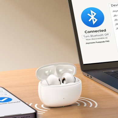 Joyroom JR-FN1 Funpods belaidės in-ear TWS Bluetooth 5.4 ANC ENC ausinės – baltos 13