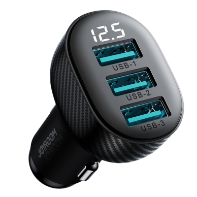 Joyroom JR-CCD03 3.4A car charger with 3x USB-A display - Juodas 3 Joyroom JR-CCD03 3.4A car charger with 3x USB-A display - Juodas 3