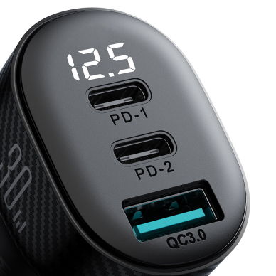 Joyroom JR-CCD04 30W 2x USB-C USB-A car charger with display - black 2 Joyroom JR-CCD04 30W 2x USB-C USB-A car charger with display - black 2
