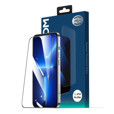 Joyroom JR-MLG0285 2.5D grūdintas stiklas su mėlynos šviesos filtru ir apsauga nuo dulkių su juodu rėmeliu skirtas iPhone 16 Pro 1