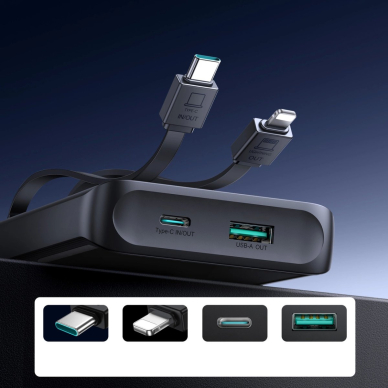 Joyroom JR-PBF19 22.5W 10000mAh išorinė baterija su dviem integruotais kabeliais – juoda 8 Joyroom JR-PBF19 22.5W 10000mAh išorinė baterija su dviem integruotais kabeliais – juoda 8