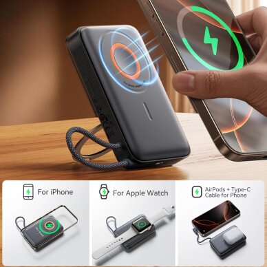 Išorinė baterija Power Bank Joyroom JR-PBM02 22.5W 10000mAh 3in1 magnetinis MagSafe suderinamas su įmontuotu kabeliu – juoda 1
