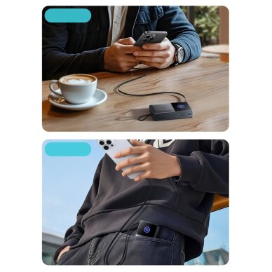 Išorinė baterija Power Bank Joyroom JR-PR1 10000mAh 22.5W su įtraukiamu USB-C kabeliu – juoda 12