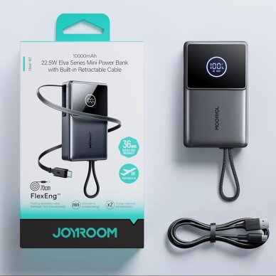 Išorinė baterija Power Bank Joyroom JR-PR1 10000mAh 22.5W su įtraukiamu USB-C kabeliu – juoda 14