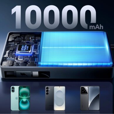 Išorinė baterija Power Bank Joyroom JR-PR1 10000mAh 22.5W su įtraukiamu USB-C kabeliu – juoda 4 Išorinė baterija Power Bank Joyroom JR-PR1 10000mAh 22.5W su įtraukiamu USB-C kabeliu – juoda 4