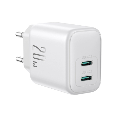 Joyroom JR-TCF12 tinklo įkroviklis 2x USB-C 20W PD / QC 3.0 – baltas 1 Joyroom JR-TCF12 tinklo įkroviklis 2x USB-C 20W PD / QC 3.0 – baltas 1