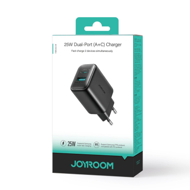 Joyroom JR-TCF13 tinklo įkroviklis USB-C / USB-A 25W SFC / PPS / PD – juodas 7 Joyroom JR-TCF13 tinklo įkroviklis USB-C / USB-A 25W SFC / PPS / PD – juodas 7