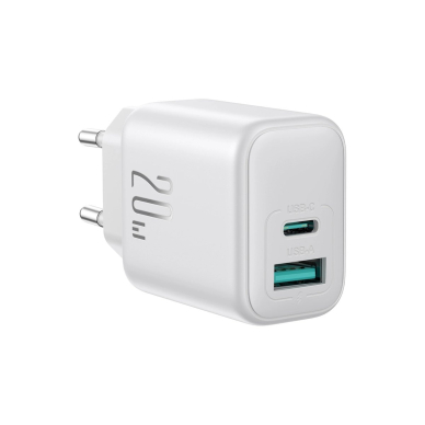 Joyroom JR-TCF21 tinklo įkroviklis USB-C / USB-A 20W PD / QC 3.0 – baltas 1 Joyroom JR-TCF21 tinklo įkroviklis USB-C / USB-A 20W PD / QC 3.0 – baltas 1