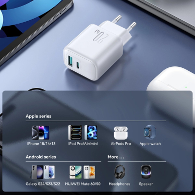 Joyroom JR-TCF21 tinklo įkroviklis USB-C / USB-A 20W PD / QC 3.0 – baltas 12
