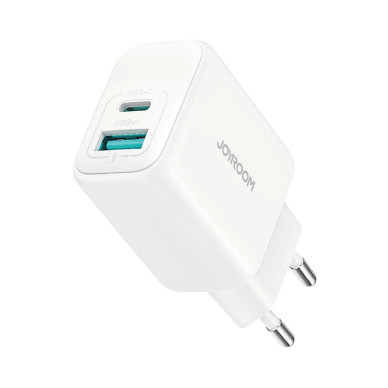 Joyroom JR-TCF21 tinklo įkroviklis USB-C / USB-A 20W PD / QC 3.0 – baltas Joyroom JR-TCF21 tinklo įkroviklis USB-C / USB-A 20W PD / QC 3.0 – baltas