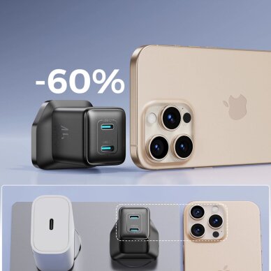 Sieninis įkroviklis Joyroom JR-TCG17 45W 2x USB-C (UK kištukas) – juodas 3 Sieninis įkroviklis Joyroom JR-TCG17 45W 2x USB-C (UK kištukas) – juodas 3