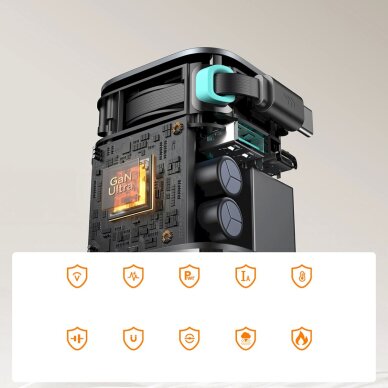 Sieninis įkroviklis Joyroom JR-TCL02 65W GaN USB-A / USB-C su įmontuotu USB-C kabeliu – juodas 11