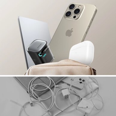 Sieninis įkroviklis Joyroom JR-TCL02 65W GaN USB-A / USB-C su įmontuotu USB-C kabeliu – juodas 9