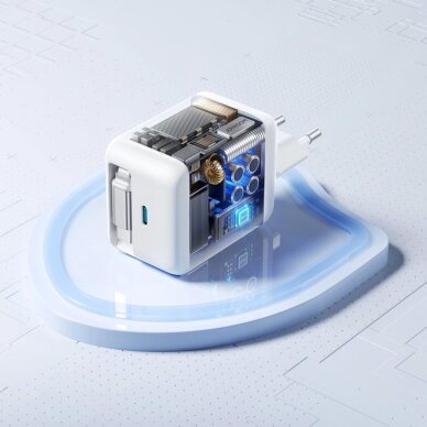 Sieninis įkroviklis Joyroom JR-TCL06 67W GaN su įtraukiamu USB-C kabeliu – baltas 4