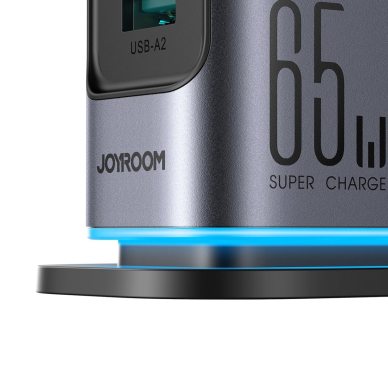 Joyroom JR-TCM02 daugiafunkcis GaN įkroviklis 65W EU 4x USB-C 2x USB-A – tamsiai pilkas 5