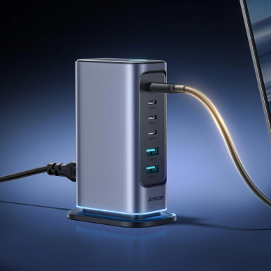 Joyroom JR-TCM02 daugiafunkcis GaN įkroviklis 65W EU 4x USB-C 2x USB-A – tamsiai pilkas 7