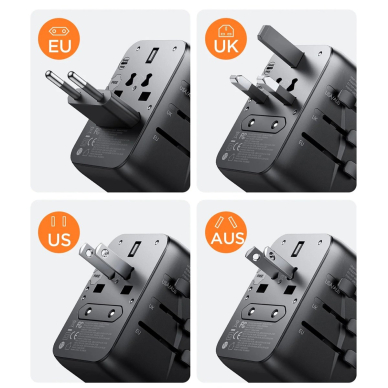 Joyroom JR-TCW02 65W kelioninis adapteris Universal EU / US / JP / AU / UK / CN – juodas 11
