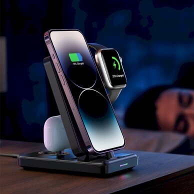 Joyroom JR-WQS02 iPhone AirPods Apple Watch 4in1 charging station foldable - Juodas 13 Joyroom JR-WQS02 iPhone AirPods Apple Watch 4in1 charging station foldable - Juodas 13