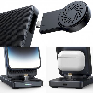 Joyroom JR-WQS02 iPhone AirPods Apple Watch 4in1 charging station foldable - Juodas 7 Joyroom JR-WQS02 iPhone AirPods Apple Watch 4in1 charging station foldable - Juodas 7