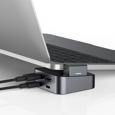 Jungčių Daugintuvas Joyroom Multifunctional Hub USB Type C - USB 3.0 / RJ45 / HDMI / USB Type C / Thunderbolt skirtas MacBook Pro Pilkas (S-H121 Gray) 11