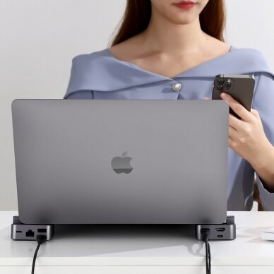 Jungčių Daugintuvas Joyroom Multifunctional Hub USB Type C - USB 3.0 / RJ45 / HDMI / USB Type C / Thunderbolt skirtas MacBook Pro Pilkas (S-H121 Gray) 12