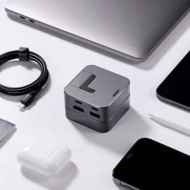 Jungčių Daugintuvas Joyroom Multifunctional Hub USB Type C - USB 3.0 / RJ45 / HDMI / USB Type C / Thunderbolt skirtas MacBook Pro Pilkas (S-H121 Gray) 13
