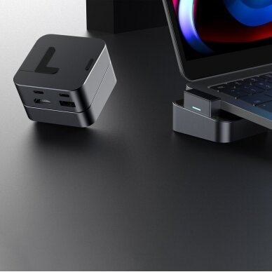 Jungčių Daugintuvas Joyroom Multifunctional Hub USB Type C - USB 3.0 / RJ45 / HDMI / USB Type C / Thunderbolt skirtas MacBook Pro Pilkas (S-H121 Gray) 3