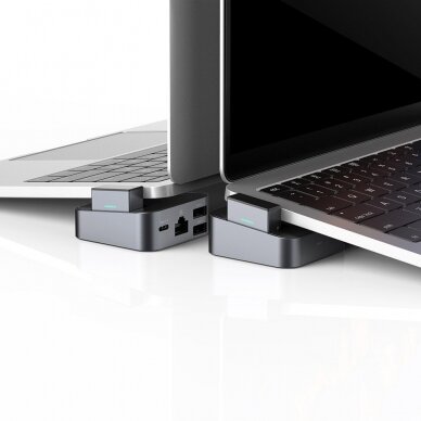 Jungčių Daugintuvas Joyroom Multifunctional Hub USB Type C - USB 3.0 / RJ45 / HDMI / USB Type C / Thunderbolt skirtas MacBook Pro Pilkas (S-H121 Gray) 4