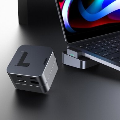 Jungčių Daugintuvas Joyroom Multifunctional Hub USB Type C - USB 3.0 / RJ45 / HDMI / USB Type C / Thunderbolt skirtas MacBook Pro Pilkas (S-H121 Gray) 5