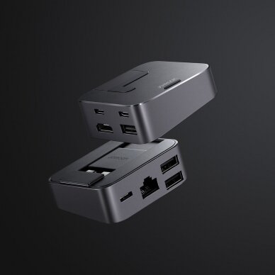 Jungčių Daugintuvas Joyroom Multifunctional Hub USB Type C - USB 3.0 / RJ45 / HDMI / USB Type C / Thunderbolt skirtas MacBook Pro Pilkas (S-H121 Gray) 8