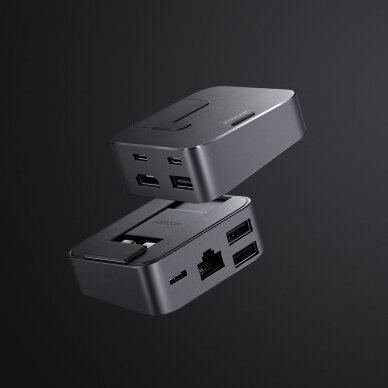 Jungčių Daugintuvas Joyroom Multifunctional Hub USB Type C - USB 3.0 / RJ45 / HDMI / USB Type C / Thunderbolt skirtas MacBook Pro Pilkas (S-H121 Gray) 8