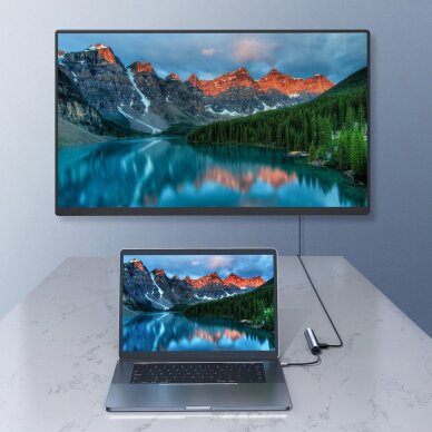 Akcija! Joyroom Multifunctional USB Hub 7in1 Type C / 2 x USB 3.0 / HDMI 4K 30Hz / RJ-45 / SD Card Reader and Micro SD 100W 15cm Pilkas (S-H111)  5